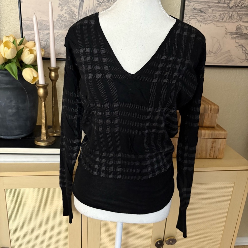 JIL SANDER Vintage Black Plaid Wool Blend Sweater Size Medium